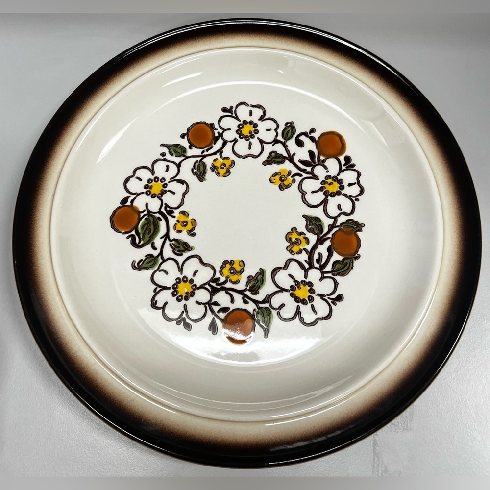 HOMER LAUGHLIN Fruit & Flowers, Brown Band 10” Dinner Plate